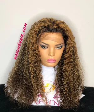 22" Shonda Lace Front Wig brown with high lights Deep Curly