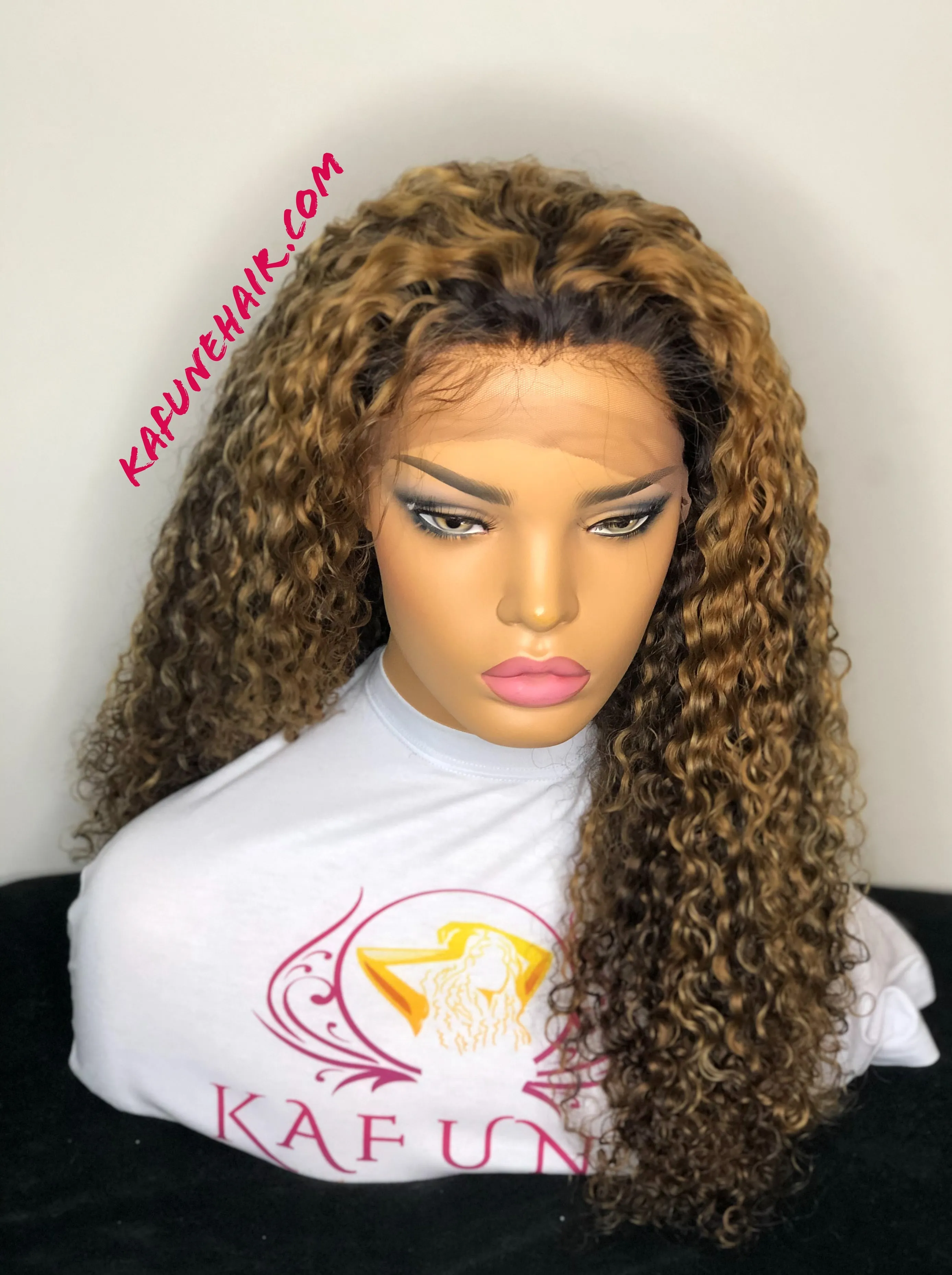 22" Shonda Lace Front Wig brown with high lights Deep Curly