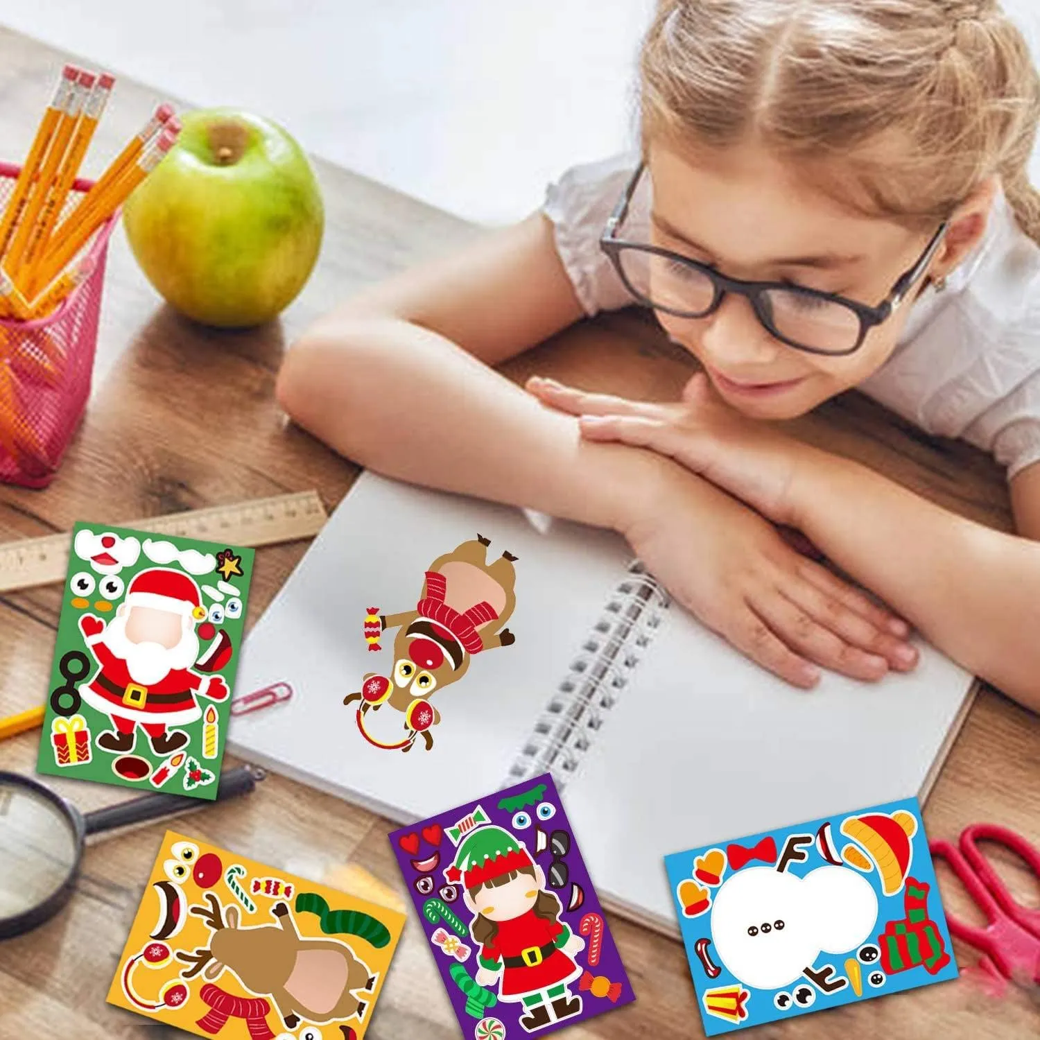 32 Sheets Christmas Party Games Stickers for Kids Make Your Own Christmas Stickers, Kids Christmas Activities Sticker with Christmas Santa Snowman Reindeer Elf for Kids Holiday Christmas Party Favors