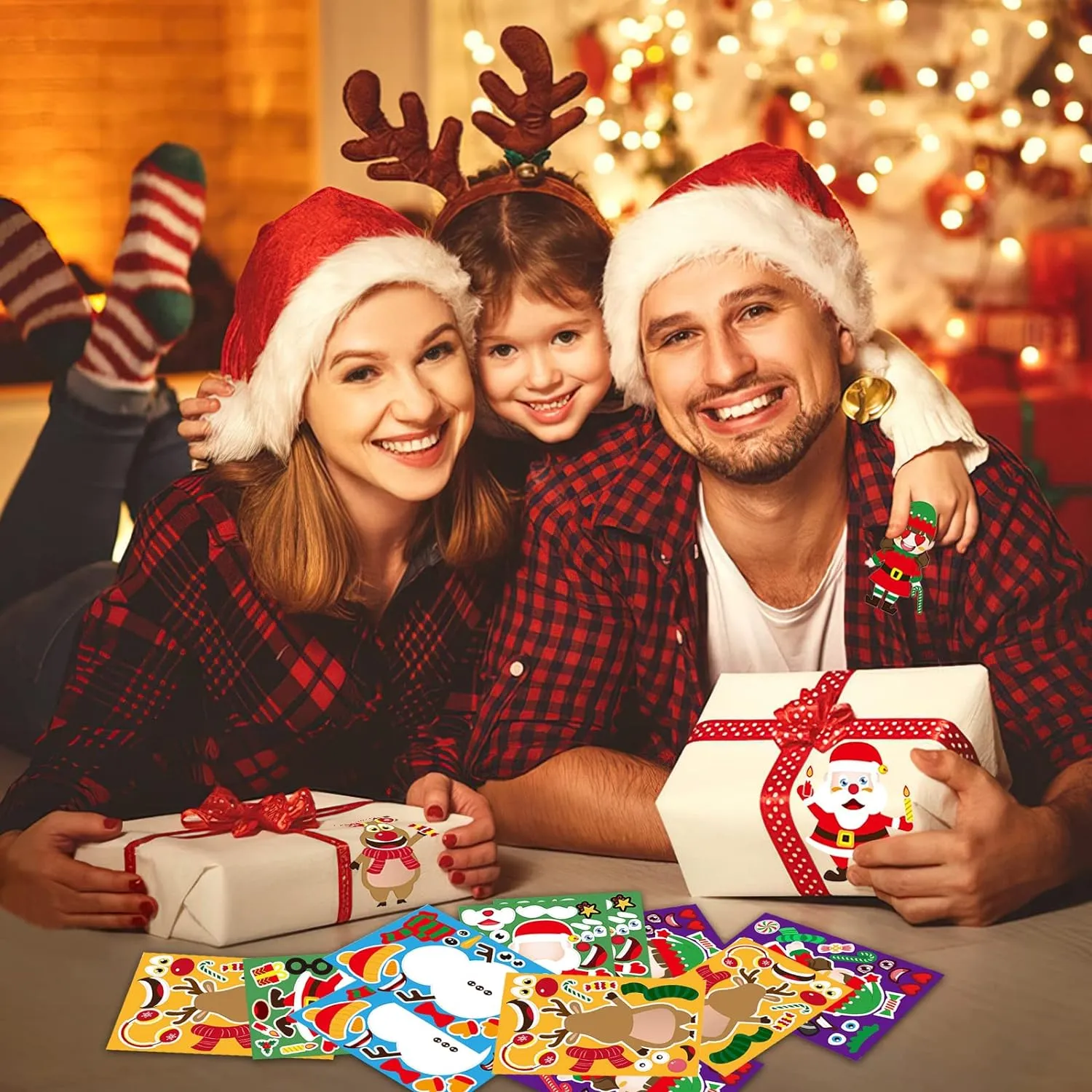 32 Sheets Christmas Party Games Stickers for Kids Make Your Own Christmas Stickers, Kids Christmas Activities Sticker with Christmas Santa Snowman Reindeer Elf for Kids Holiday Christmas Party Favors