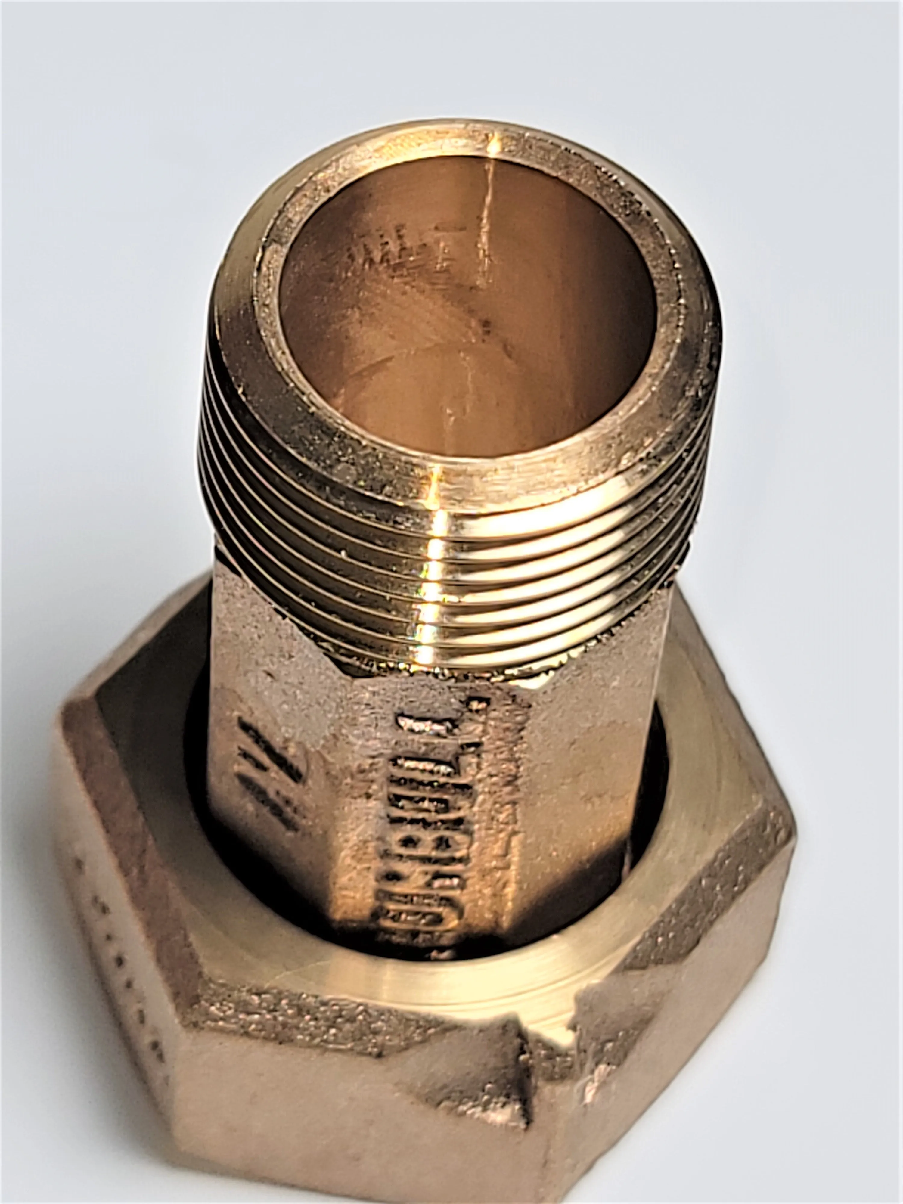 3/4" Short Water Meter Coupling, LEAD-FREE brass, 3/4" Fem swivel nut x 3/4" male NPT