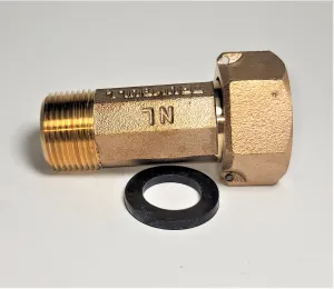 3/4" Short Water Meter Coupling, LEAD-FREE brass, 3/4" Fem swivel nut x 3/4" male NPT