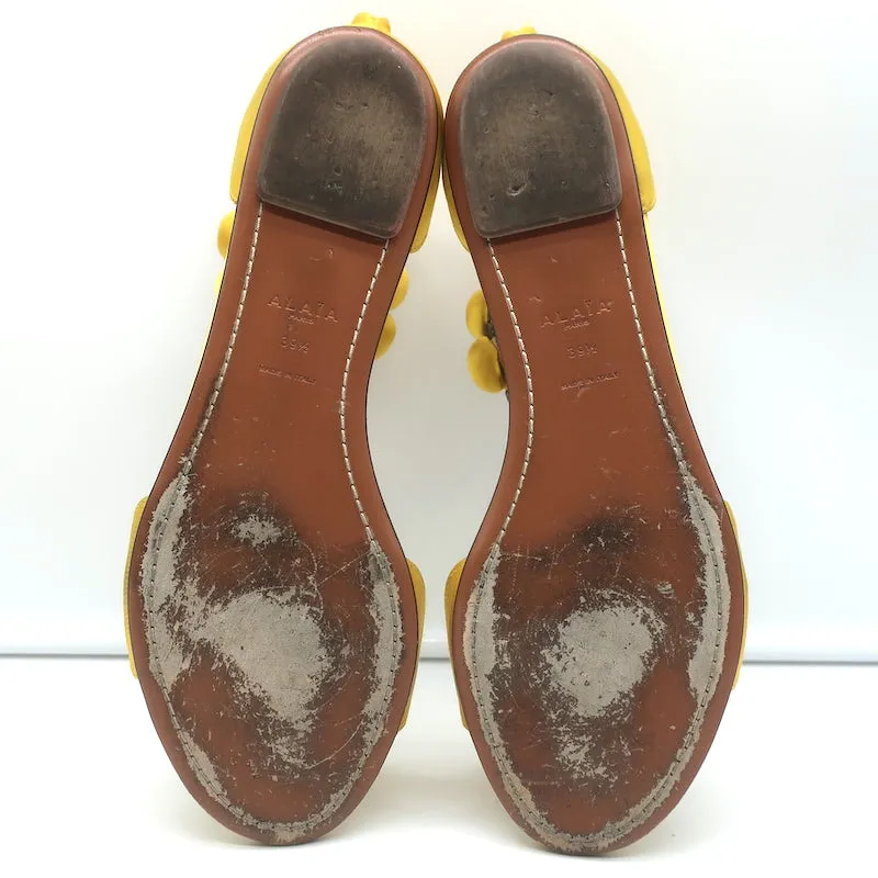 Alaia Bombe Ankle Strap Flat Sandals Yellow Satin Size 39.5