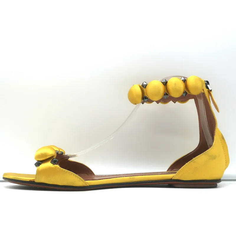 Alaia Bombe Ankle Strap Flat Sandals Yellow Satin Size 39.5
