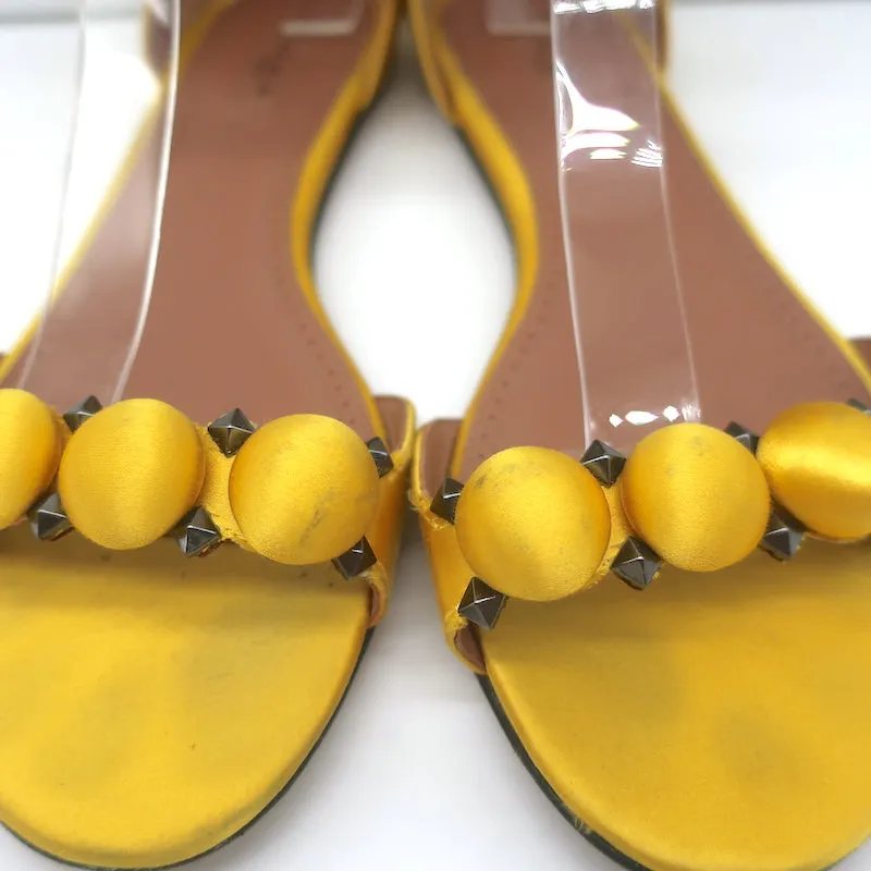 Alaia Bombe Ankle Strap Flat Sandals Yellow Satin Size 39.5