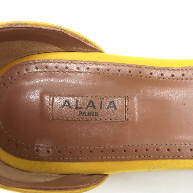 Alaia Bombe Ankle Strap Flat Sandals Yellow Satin Size 39.5