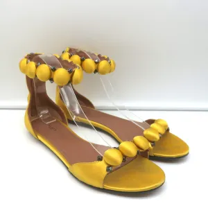 Alaia Bombe Ankle Strap Flat Sandals Yellow Satin Size 39.5
