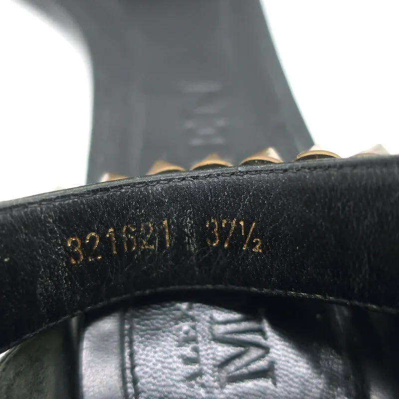 Alexander McQueen Spike Studded Ankle Strap Sandals Black Leather Size 37.5