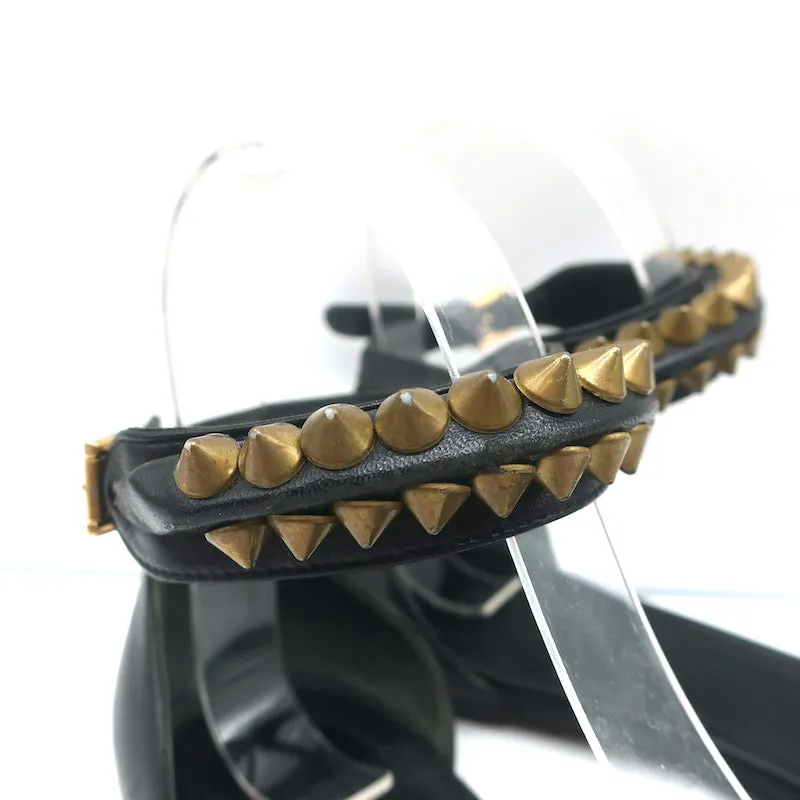 Alexander McQueen Spike Studded Ankle Strap Sandals Black Leather Size 37.5