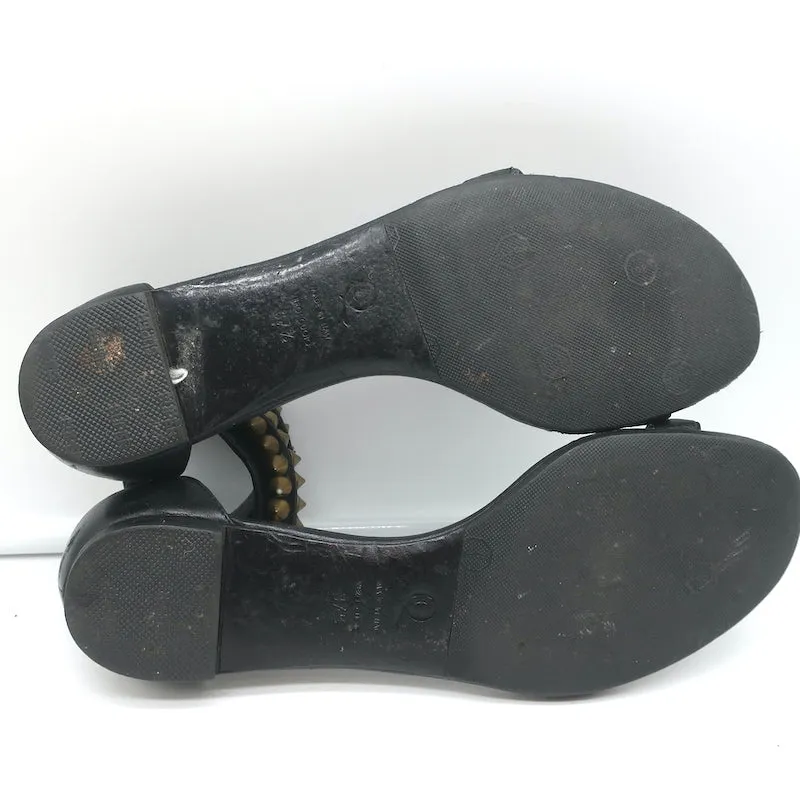 Alexander McQueen Spike Studded Ankle Strap Sandals Black Leather Size 37.5