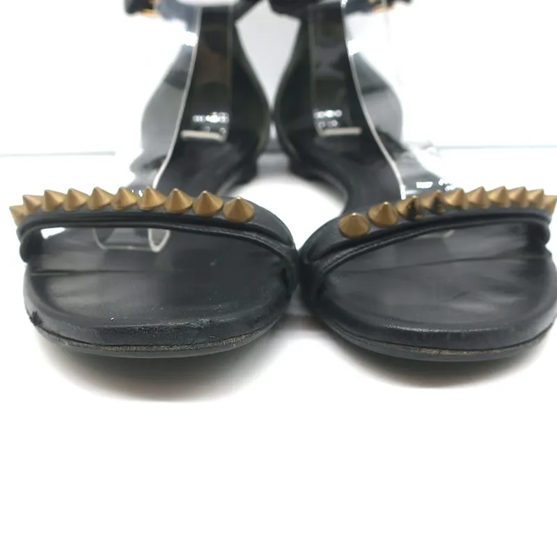 Alexander McQueen Spike Studded Ankle Strap Sandals Black Leather Size 37.5