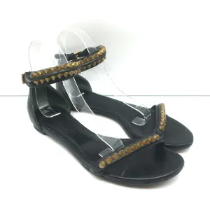 Alexander McQueen Spike Studded Ankle Strap Sandals Black Leather Size 37.5
