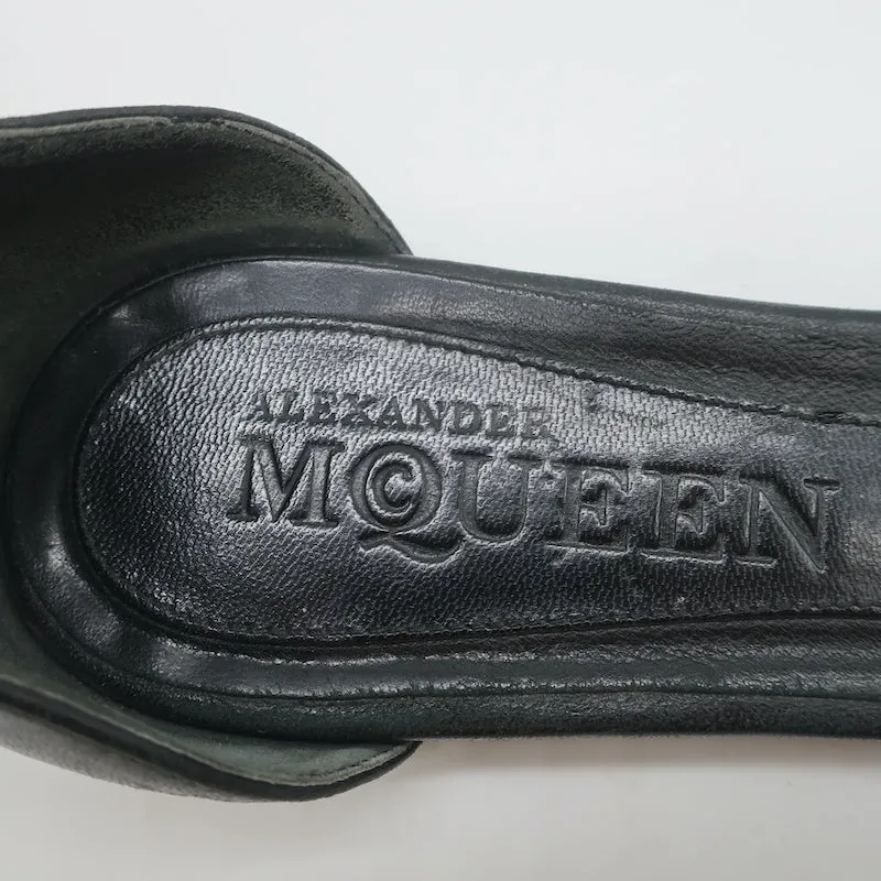 Alexander McQueen Spike Studded Ankle Strap Sandals Black Leather Size 37.5