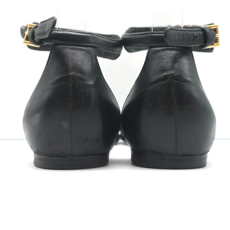 Alexander McQueen Spike Studded Ankle Strap Sandals Black Leather Size 37.5