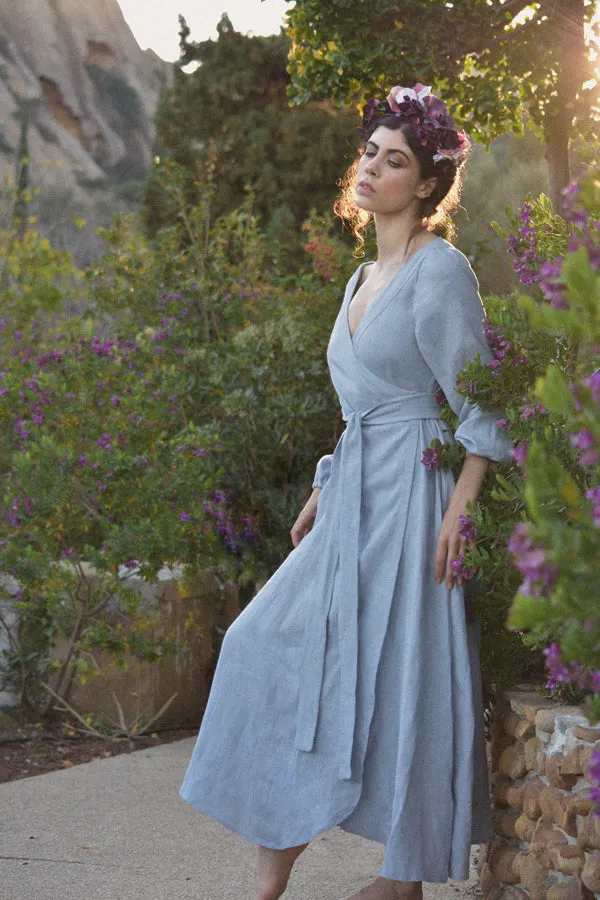 Anaïs Linen Wrap Dress in French Blue (Pre-Order, Ships April 15)