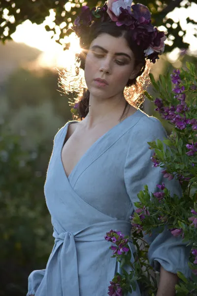 Anaïs Linen Wrap Dress in French Blue (Pre-Order, Ships April 15)