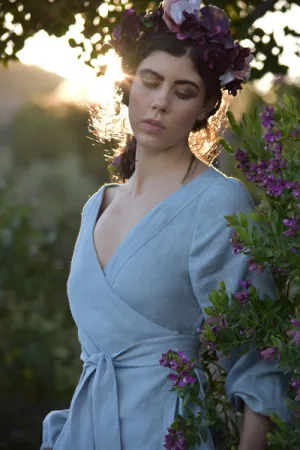 Anaïs Linen Wrap Dress in French Blue (Pre-Order, Ships April 15)
