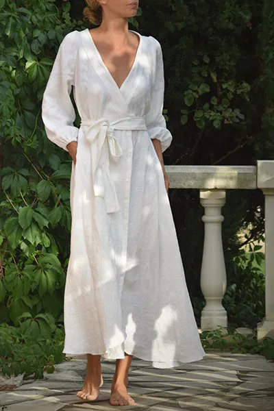 Anaïs Linen Wrap Dress in French Blue (Pre-Order, Ships April 15)