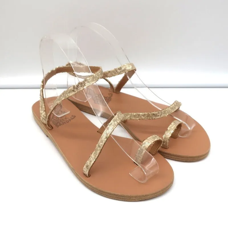 Ancient Greek Sandals Eleftheria Ankle Strap Sandals Gold Sequin Size 38 NEW