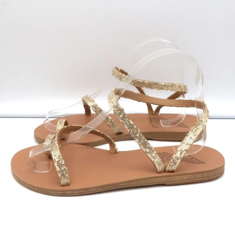 Ancient Greek Sandals Eleftheria Ankle Strap Sandals Gold Sequin Size 38 NEW