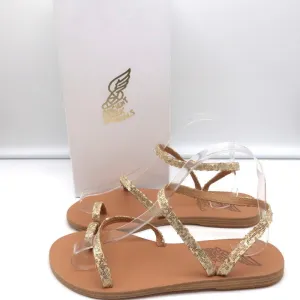 Ancient Greek Sandals Eleftheria Ankle Strap Sandals Gold Sequin Size 38 NEW