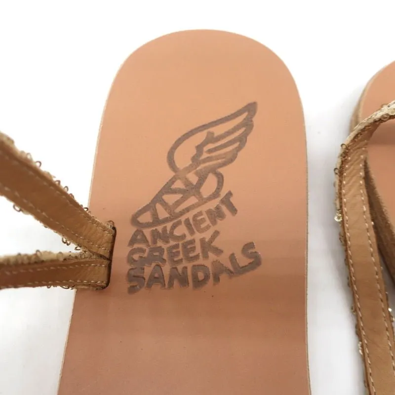Ancient Greek Sandals Eleftheria Ankle Strap Sandals Gold Sequin Size 38 NEW