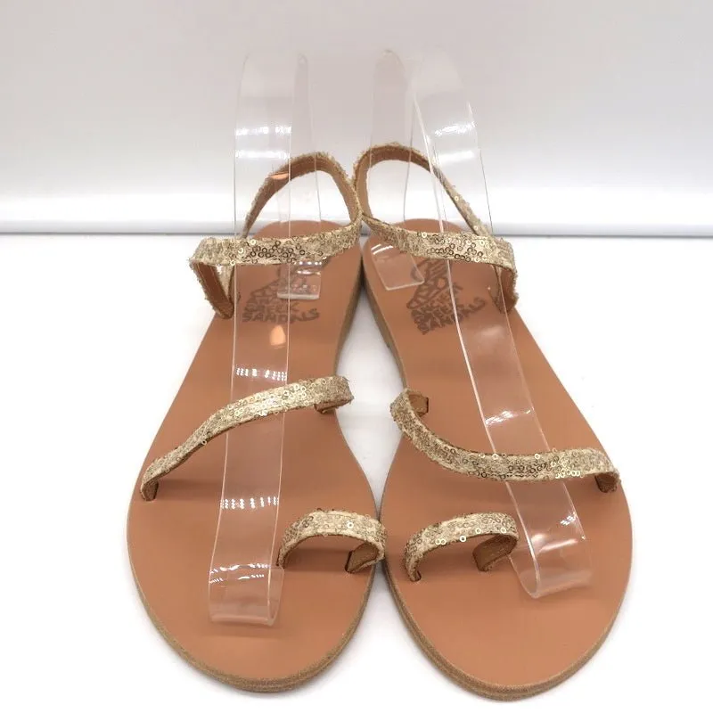Ancient Greek Sandals Eleftheria Ankle Strap Sandals Gold Sequin Size 38 NEW