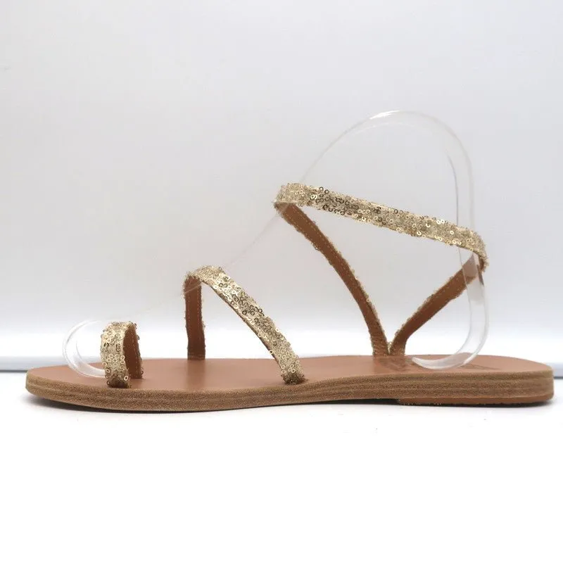 Ancient Greek Sandals Eleftheria Ankle Strap Sandals Gold Sequin Size 38 NEW