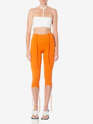 ANDREADAMO Ribbed Jersey Stirrup Lace Up Leggings