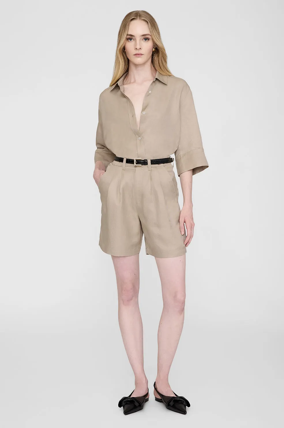 Anine Bing Mary Shirt in Oatmeal Linen Blend