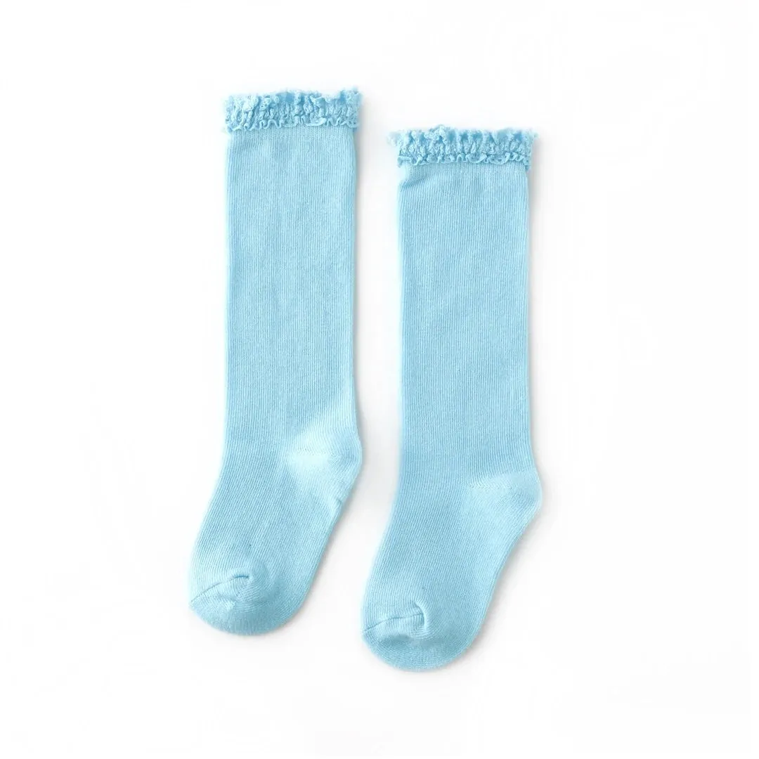 Aqua Lace Top Knee High Socks
