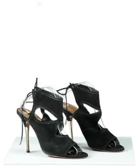 Aquazzura Black Suede Lace Up Heels With Gold Heel - UK 8 EU 41 👠