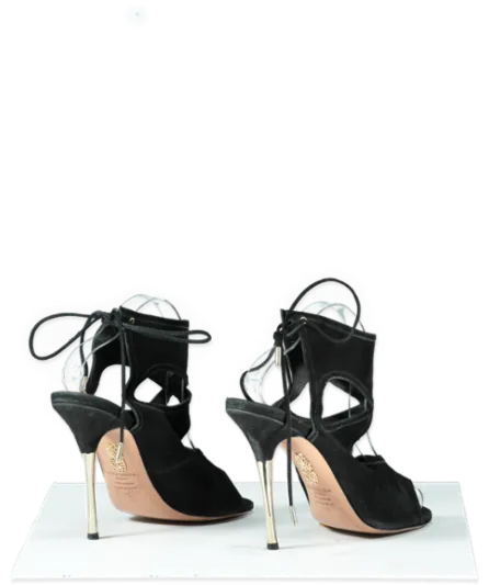 Aquazzura Black Suede Lace Up Heels With Gold Heel - UK 8 EU 41 👠