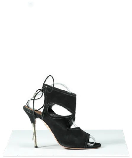 Aquazzura Black Suede Lace Up Heels With Gold Heel - UK 8 EU 41 👠