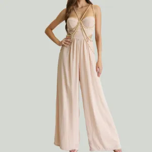 ARI DRAPED CHAIN STRAP WIDE LEG JUMPSUIT