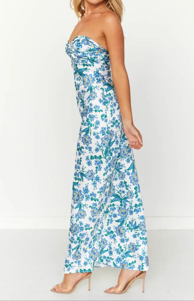 Ariana Blue Floral Print Formal Maxi Dress 