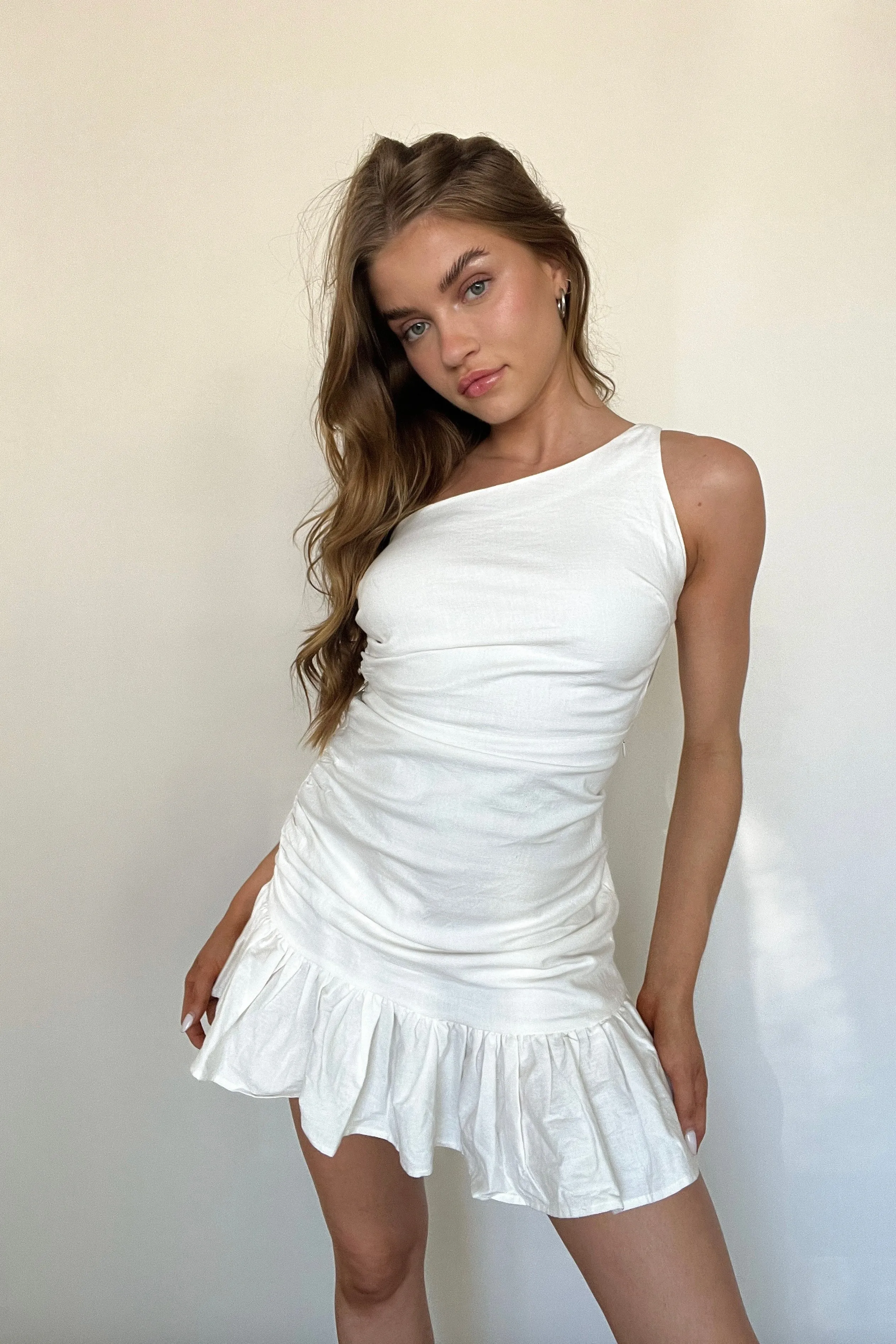 Athena Ruched One Shoulder Mini Dress