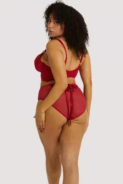 Aysha Lace Up Balcony Bra - Red -
