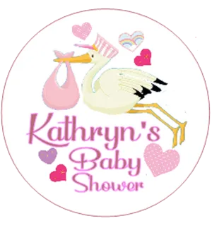 Baby shower Personalised Badge Stork Design Pink