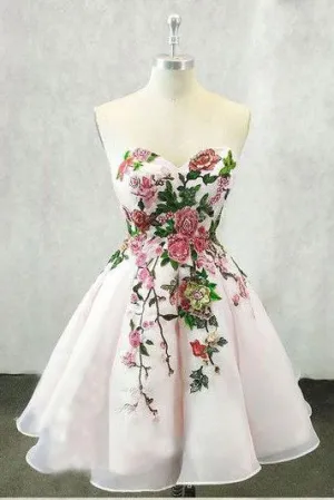 Beautiful Homecoming Dresses A line Embroidery Short Prom Dress Party Dress OHM150