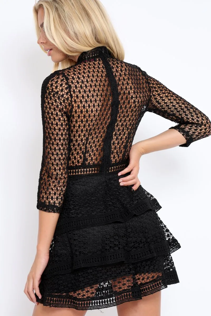 Black Crochet Tier Dress - Keiana