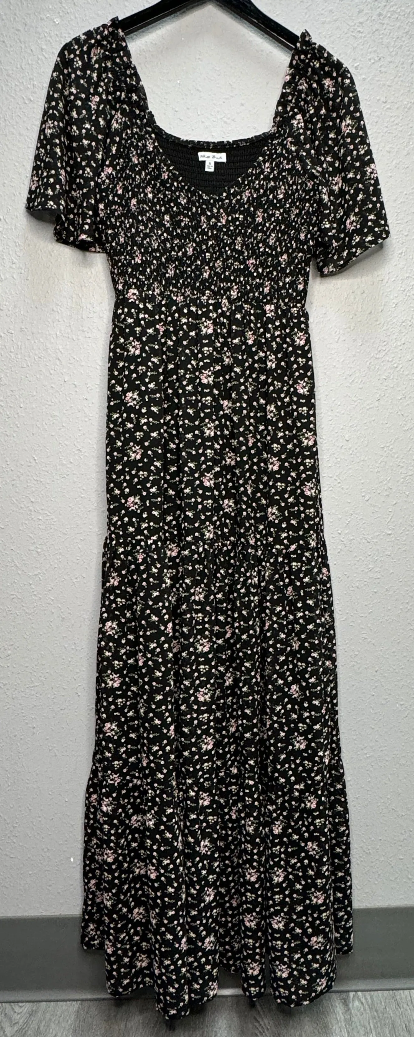 Black Floral Short Sleeve Smocked Maxi Dress