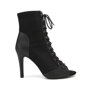 Black Lace Up Jazz High Heel Boots