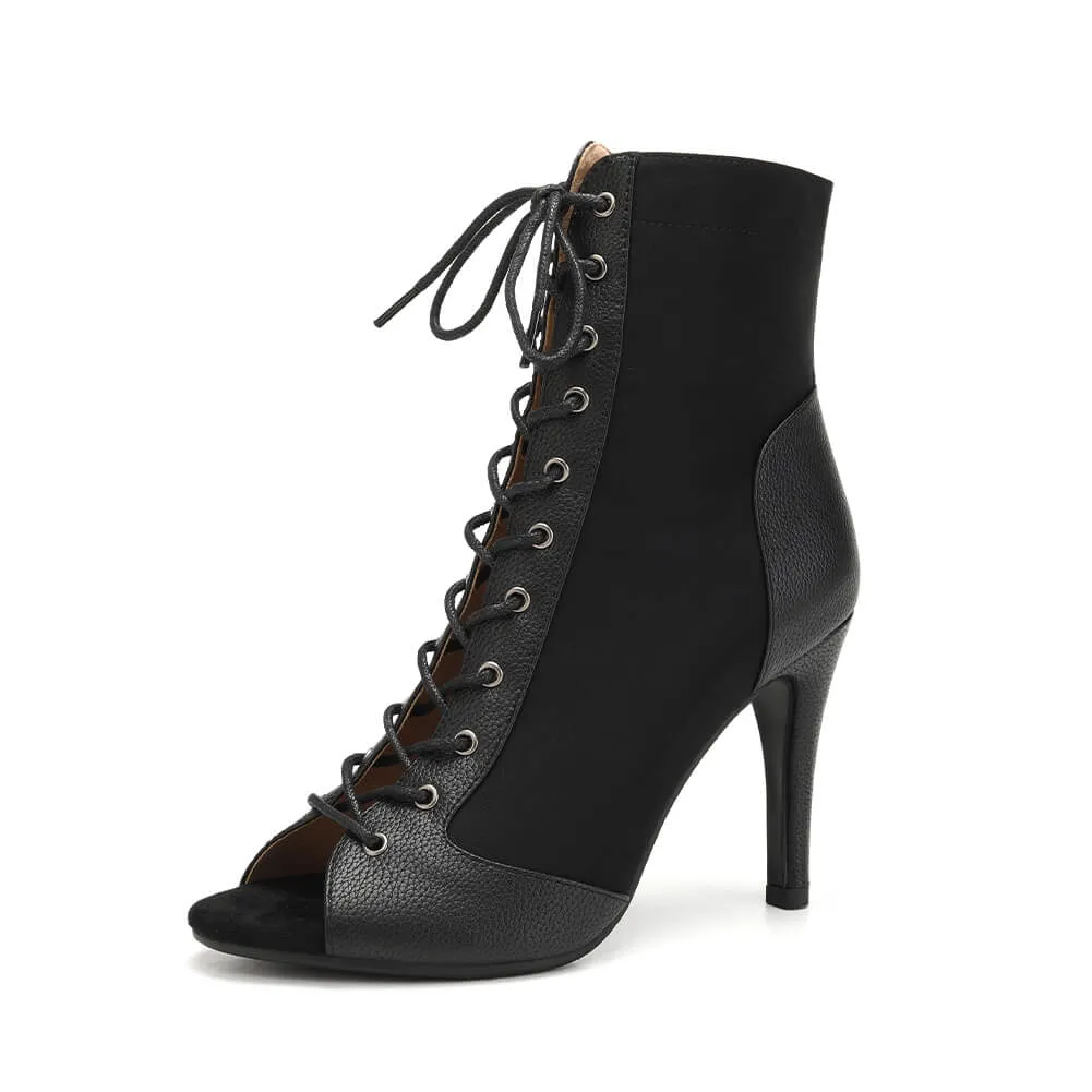 Black Lace Up Jazz High Heel Boots