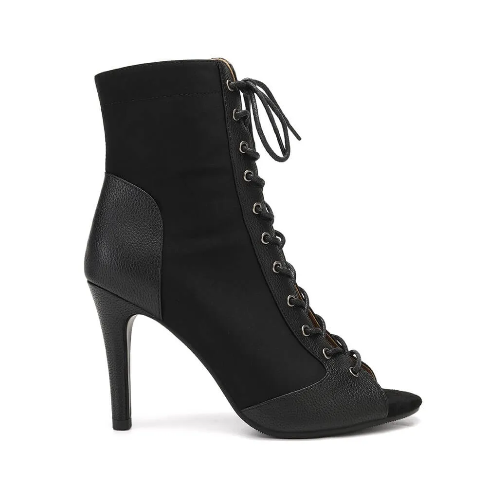 Black Lace Up Jazz High Heel Boots