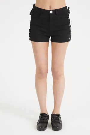 Black Lace Up Sides Denim Shorts - Ria