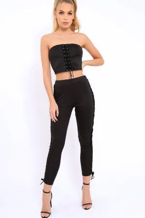 Black Lace Up Trouser Crop Top Co-ord - Mel