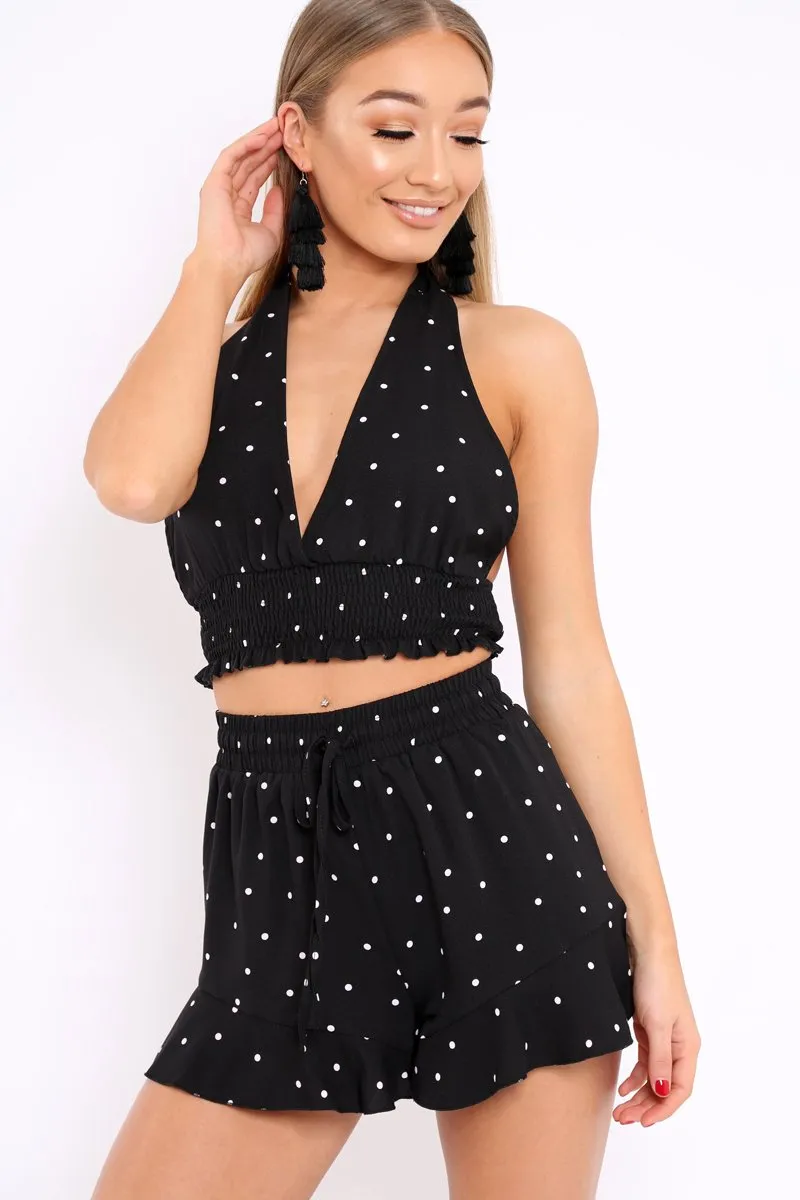 Black Polka Dot Shorts and Halterneck Co-ord - Alivia