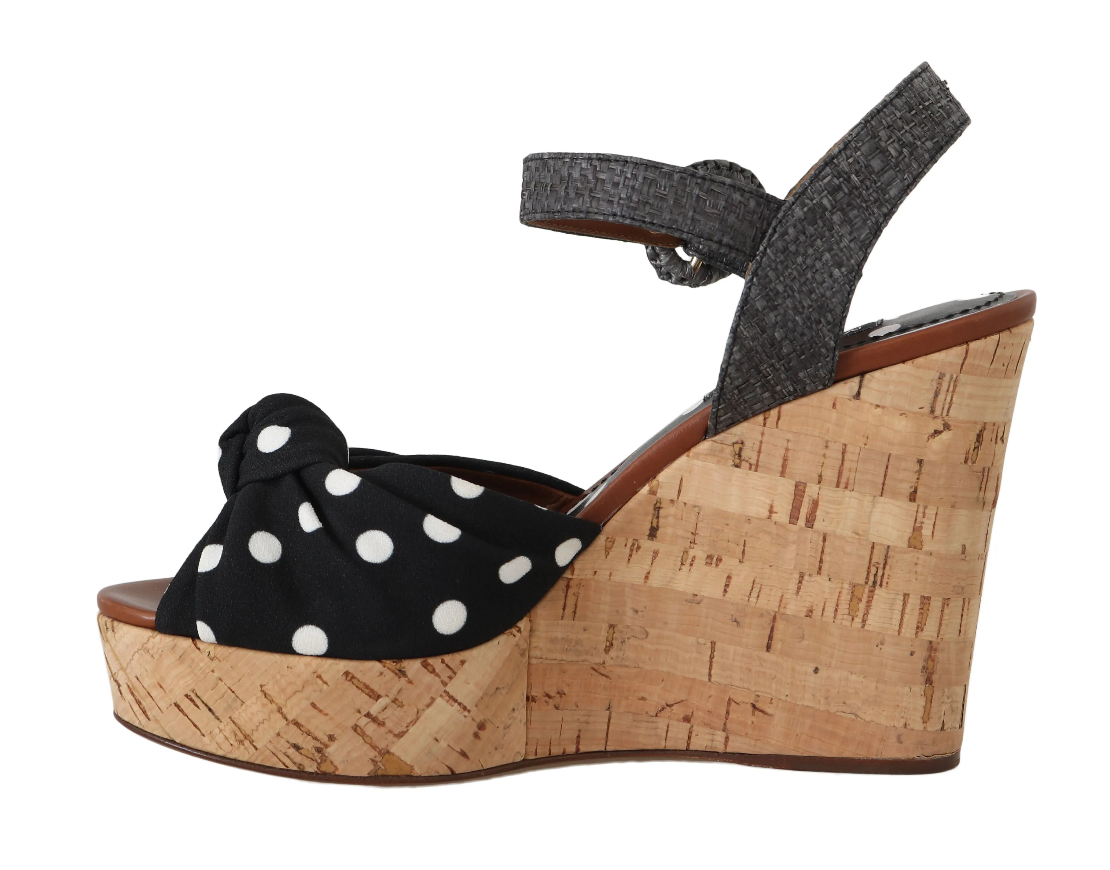 Black Polka Dot Straw Cork Sandals