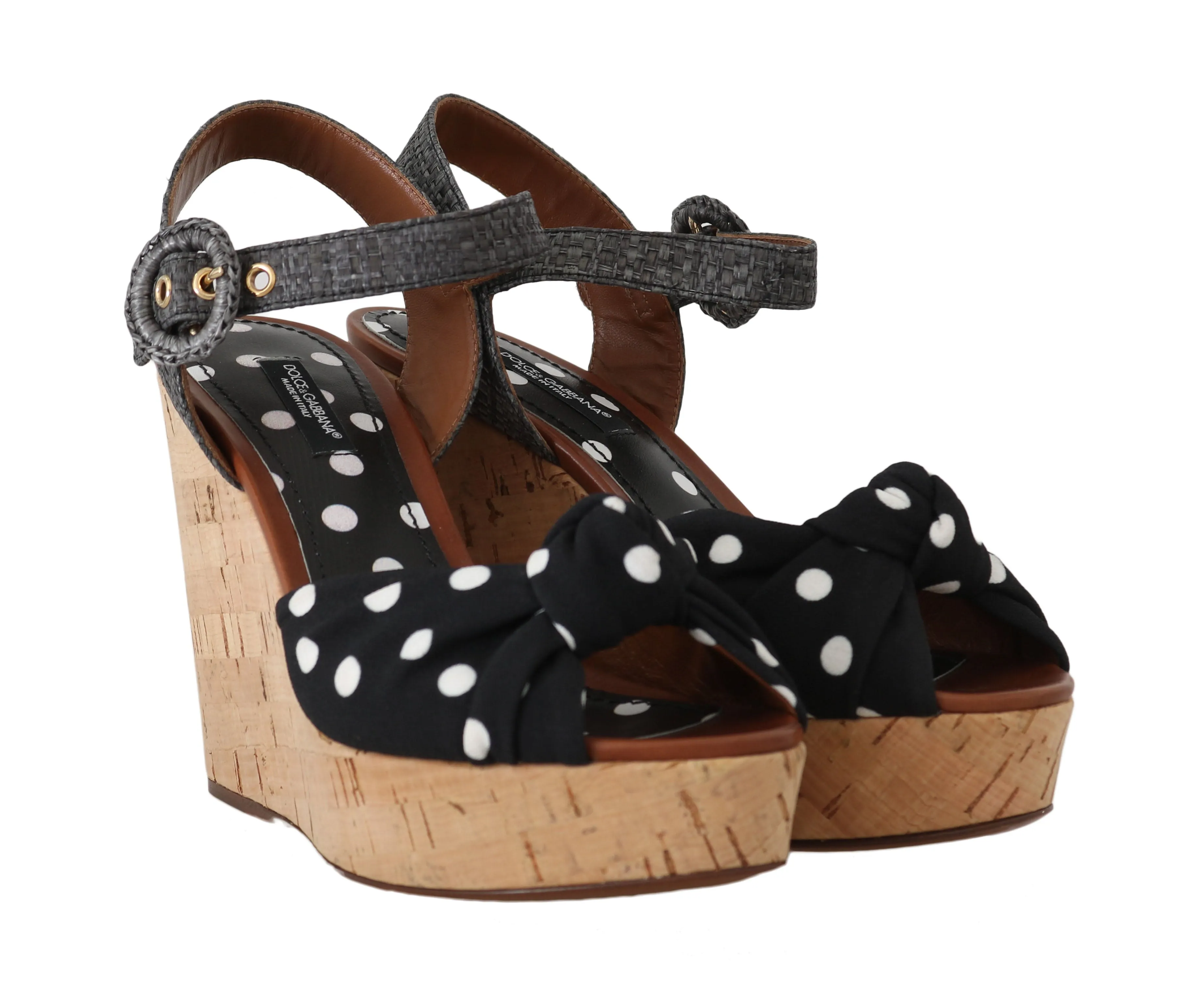 Black Polka Dot Straw Cork Sandals